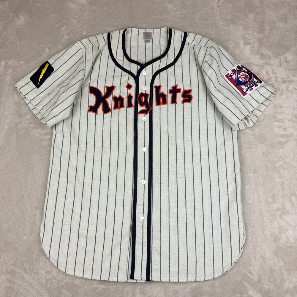 Ebbets Field Flannels Baseball Jersey Knights Men Large Pinstripe Wool Blend USA